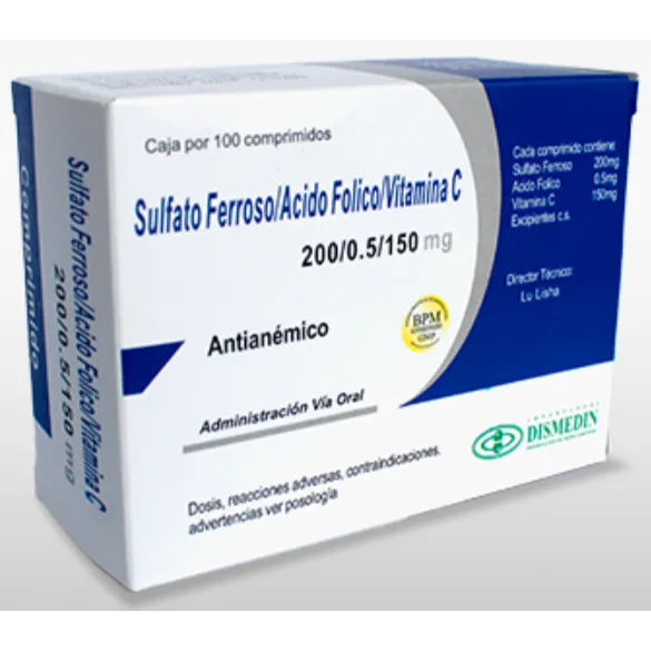 SULFATO FERROSO/ACIDO FOLICO/VITAMINA C CAJA X - Ecofarma